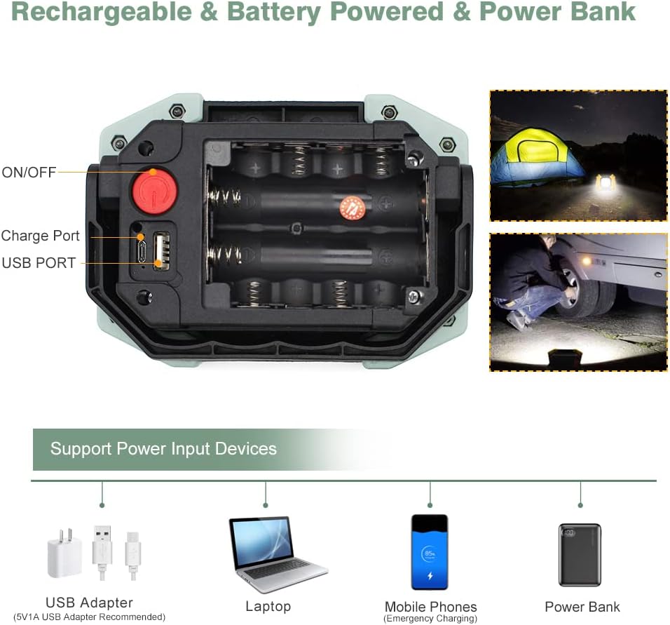 Portable LED Work Light, 30W 1500LM Rechargeable Waterproof COB Floodlight, Super Bright Camping Lights with Stand Built-in Power Bank for Indoor Outdoor Lighting, Gray, 4Pack