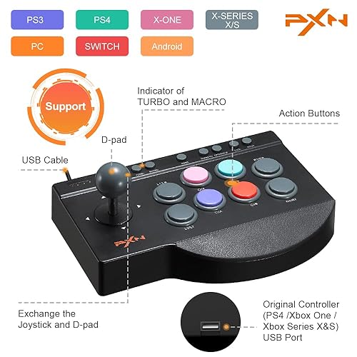 Miniatura 2 de PXN 0082 Arcade Joystick Game Controller Wired USB Interface for PC PS3 PS4 Xbox oneNintendo Switch