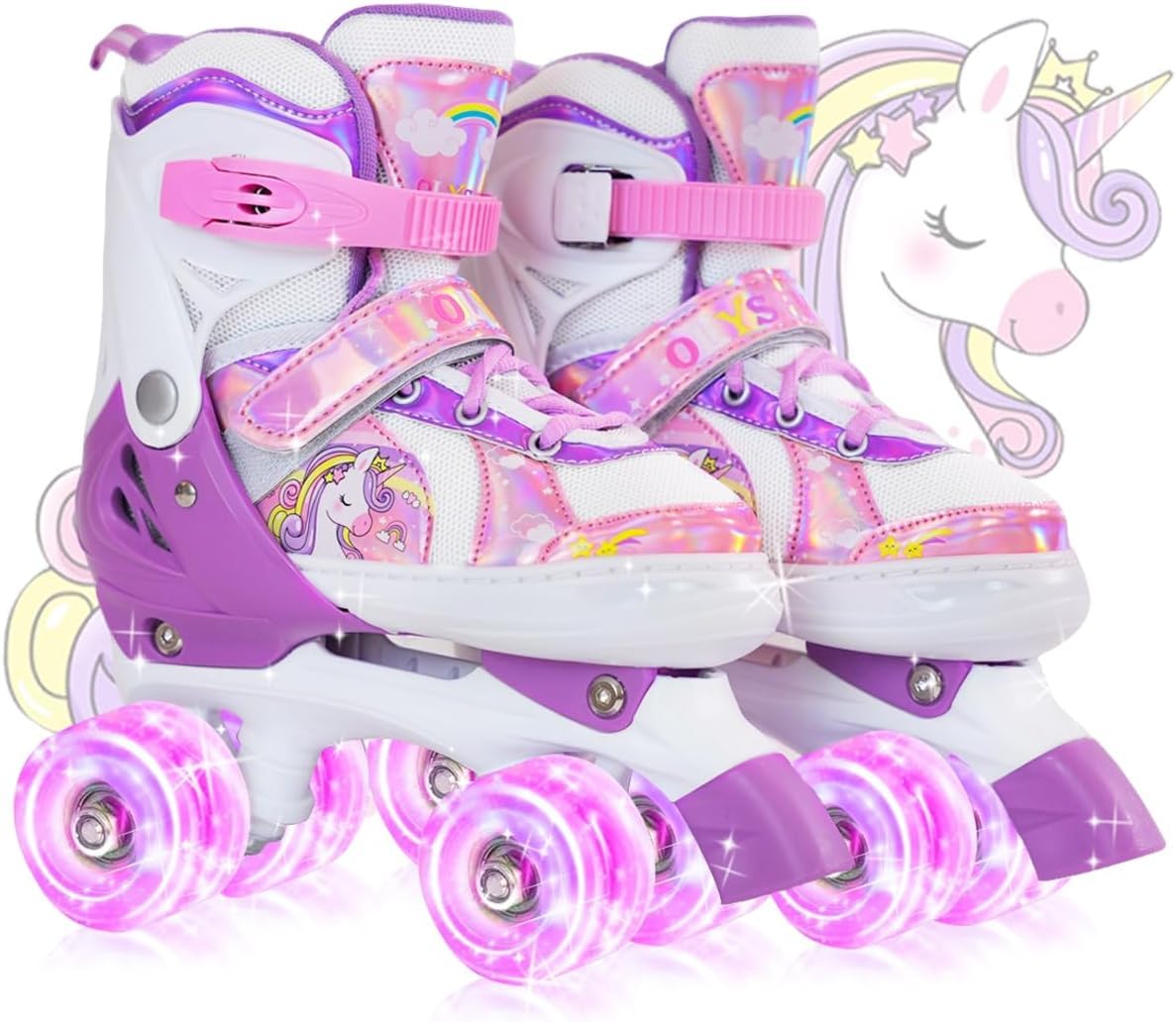 Kids Roller Skates,Roller Boots,4 Sizes Adjustable Quad Skates with 8 Flashing Wheels,Roller Skates for Girls,Boys and Beginner