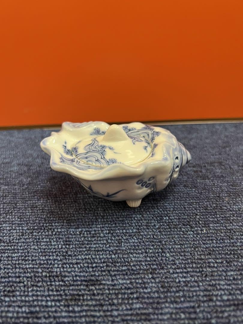 1215  希少　古伊万里(藍柿右衛門様式)染付唐子貝形蓋物　未使用 古伊万里(藍柿右衛門様式)染付唐子貝形蓋物 江戸時代中期頃 | 古