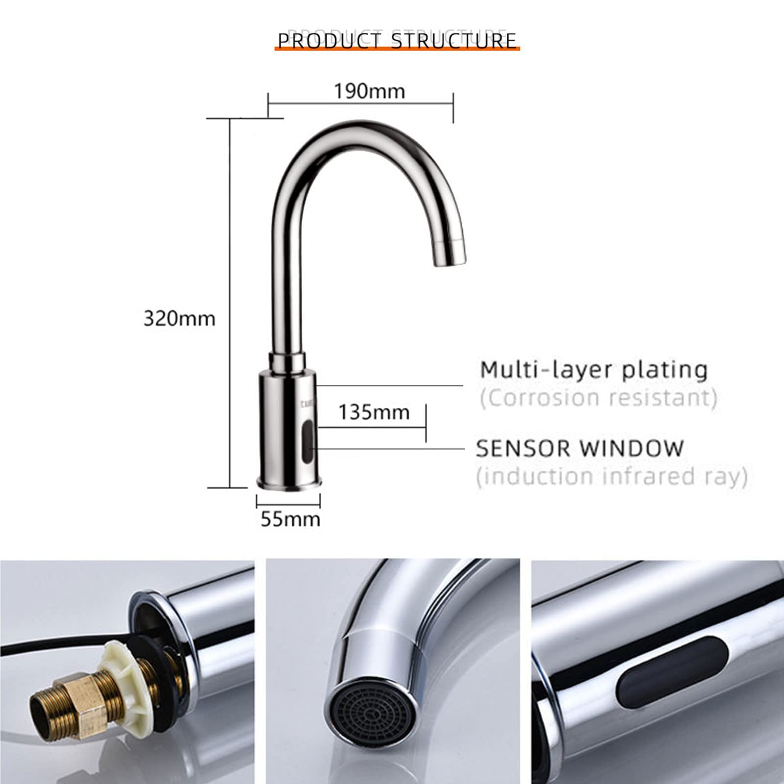 Robinet Automatique avec Capteur Infrarouge Mitigeur D'évier Sans Contact Robinet électrique de Cuisine Rotatif à 360 ° avec Tuyau et Boîtier de(Size:Alimentation par prise/pile,Color:Motte seulement)