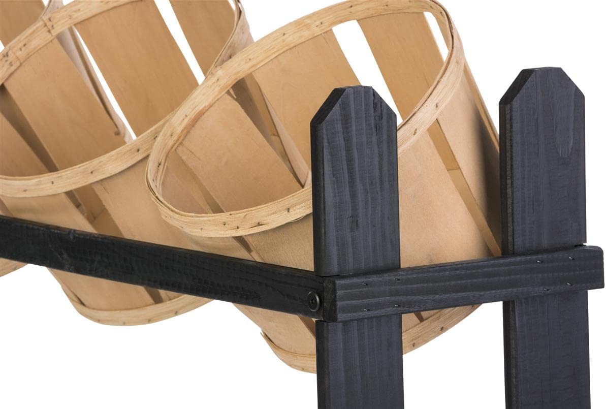 Displays2go Rustic Wooden Merchandising Rack, Three Levels, Nine Baskets - Black Frame (PN9BKTBLK)