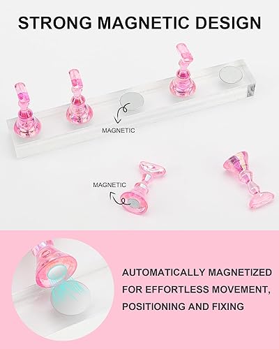 Miniatura 83 de Soportes de uñas acrílicas, soporte de uñas a presión, soporte magnético para práctica, 54 piezas, masilla adhesiva reutilizable para pintura de Rosa