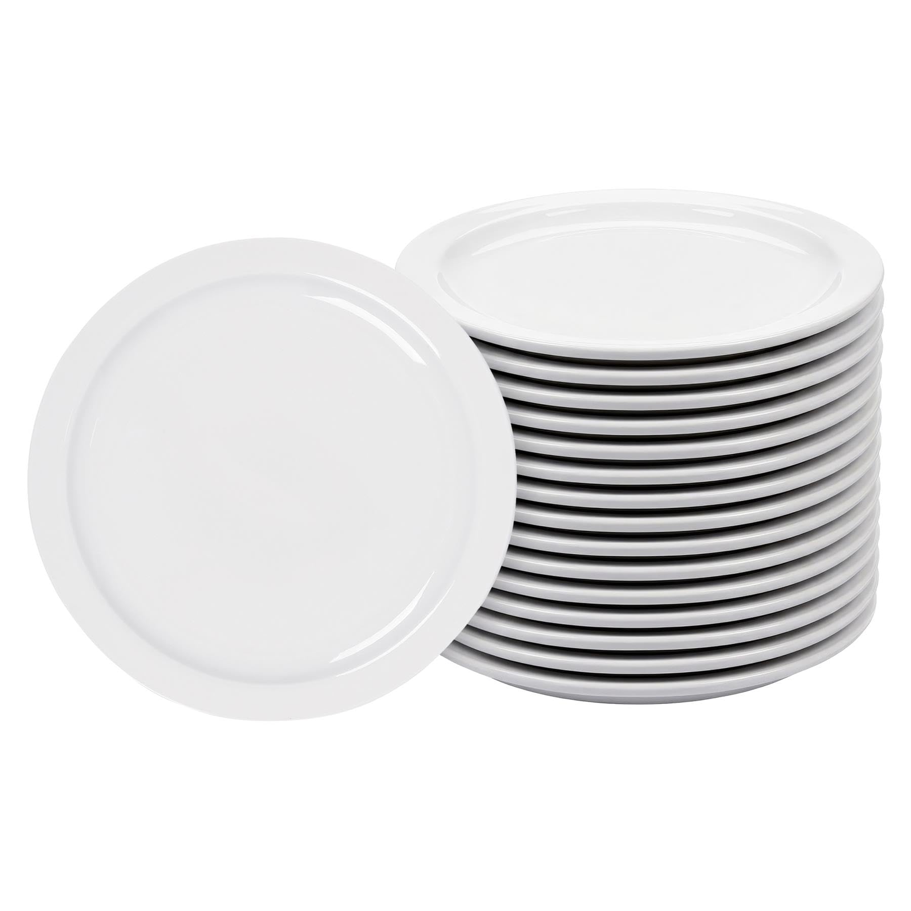 Argon Tableware White Dinner Plates - Set of 24 Porcelain Buffet Main Course Dining Catering Party Serving Dishes Set 23cm for Students, Kitchen, Home Dining, and Parties - Dishwasher & Microwave Safe
