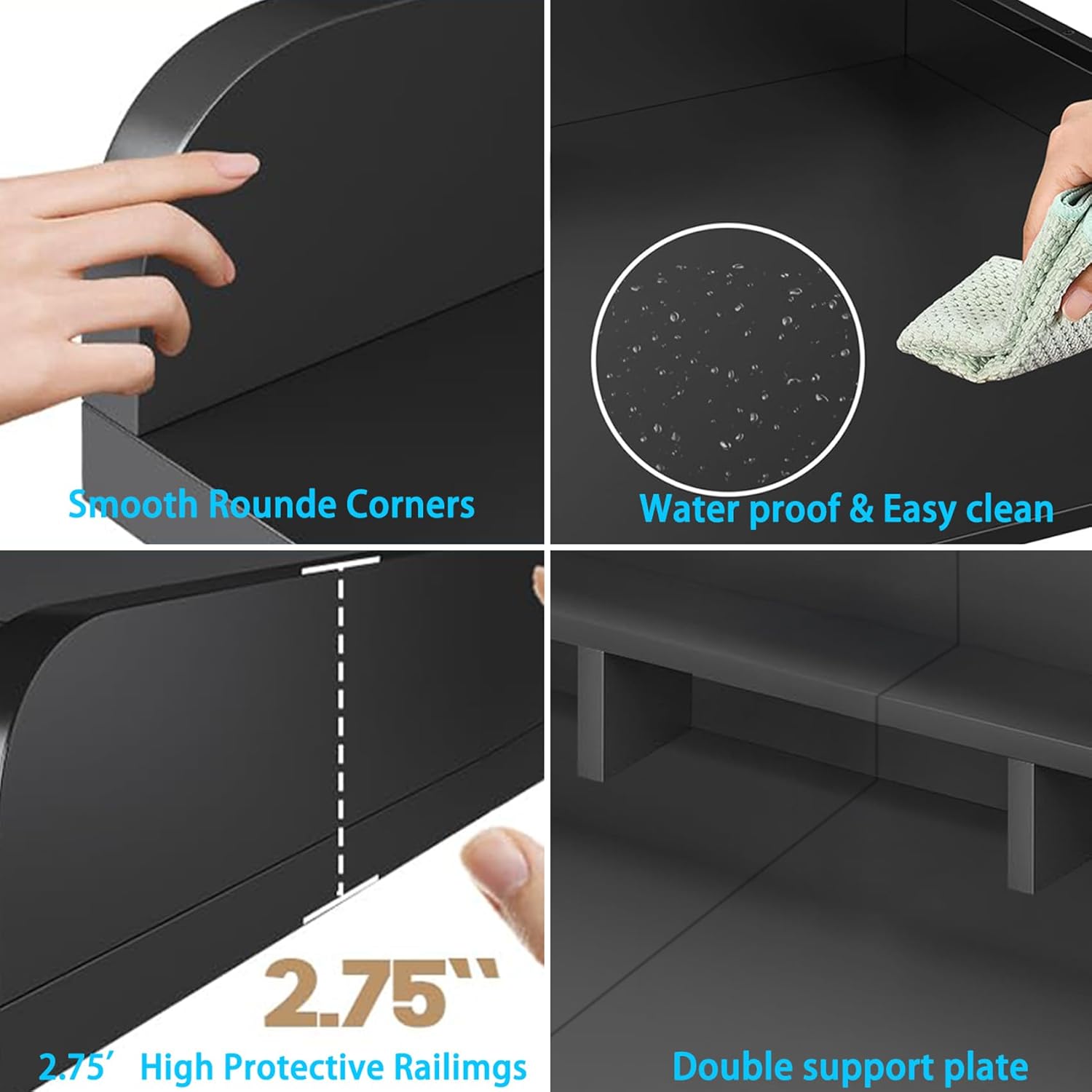 Domesto Washer Dryer Countertop, Laundry Wood Shelf Topper with Edge, 2-Tier Laundry Countertop, for Washer and Dryer Laundry Hamper Counter Storage Organization (Black)