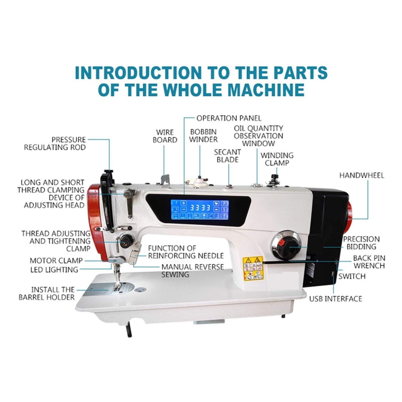 Máquina de coser industrial automática con panel de control transparente para uso doméstico y rendimiento mejorado