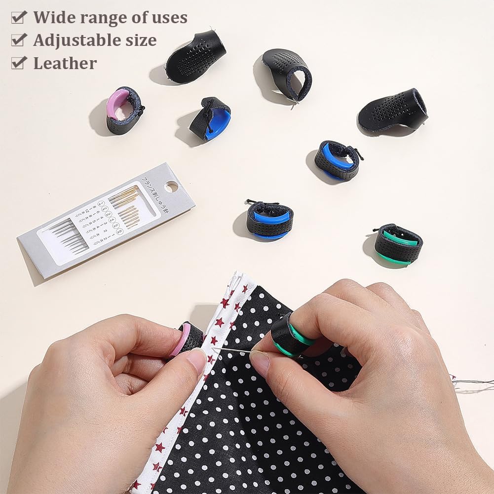 FREEBLOSS Sashiko Sewing Pack Japanese Sashiko Kit with 12 Needles and 4 Pairs of Adjustable Leather Thimble for Embroidery Sewing Supplies