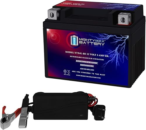 Mighty Max Battery YTX4L-BS - Batería de repuesto para Parts Unlimited RT4L-BS + cargador de 12 V de 1 Amp