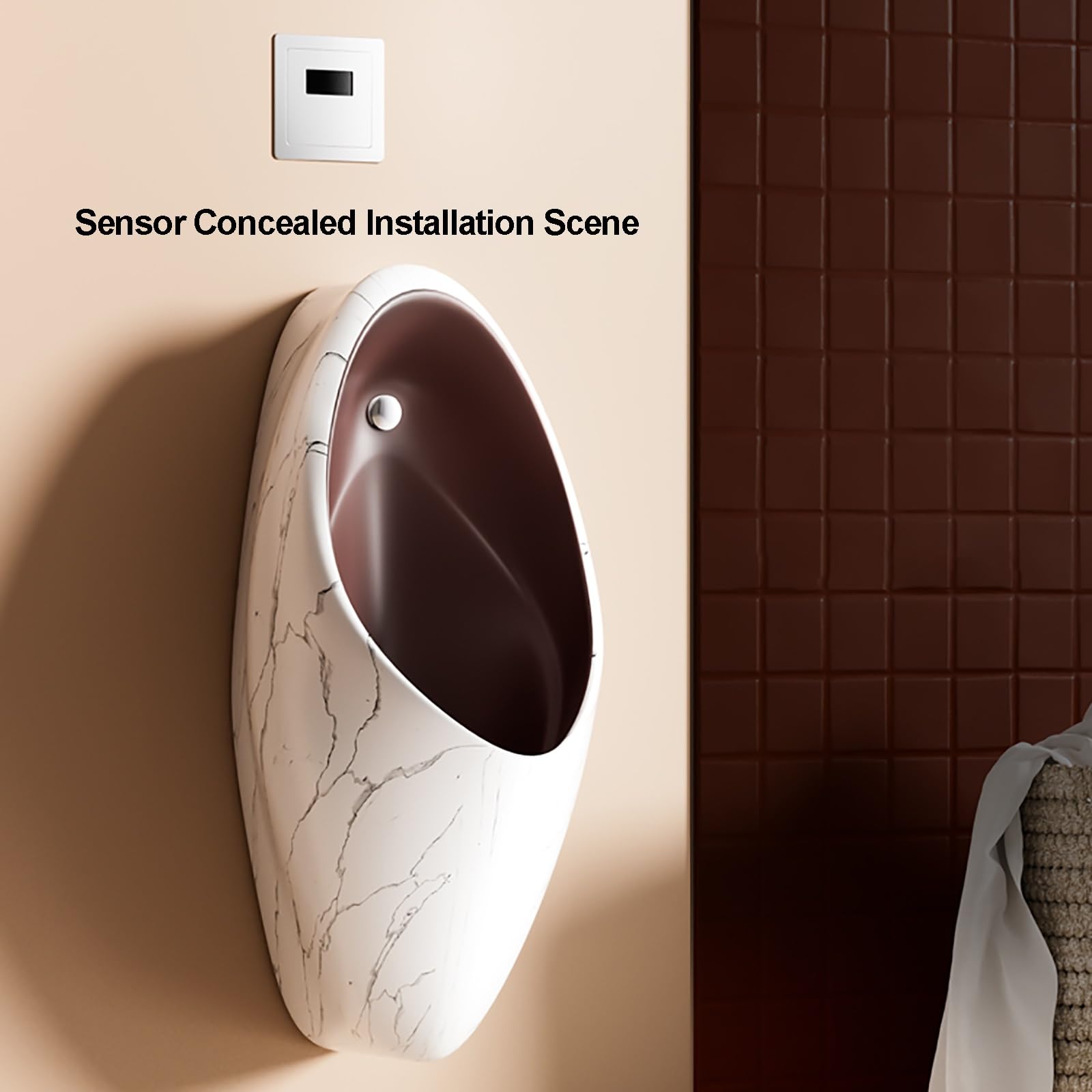 Orinatoio a Parete con Sensore Intelligente, Urinatoio Uomo in Ceramica per Bagno, Toilette Pubbliche, Hotel, Karaoke, Club di Lusso(Black)