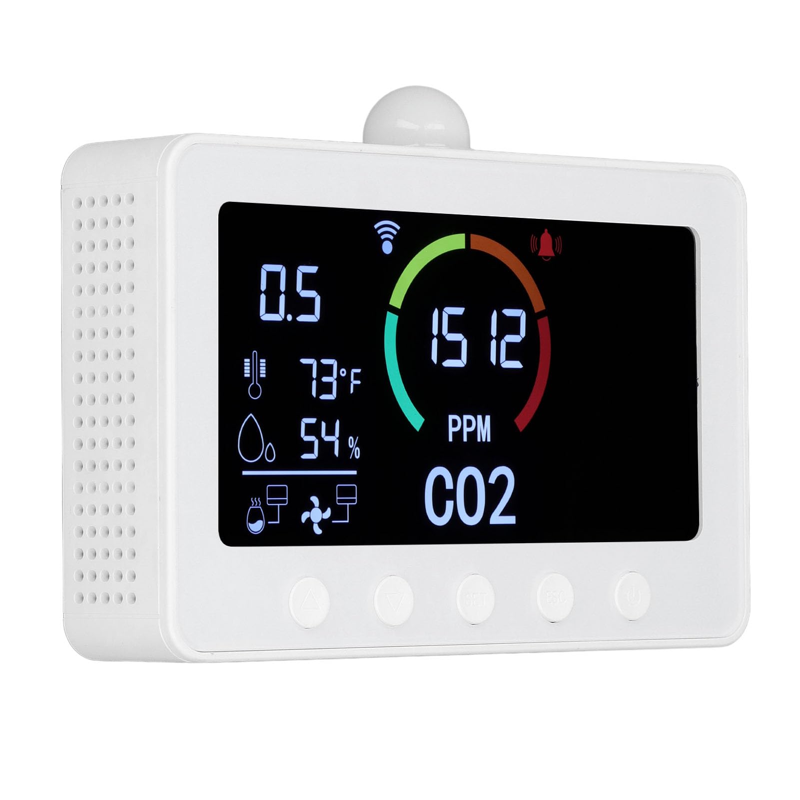 Detector de CO2, Monitoreo Remoto WiFi Pantalla LCD de 7 Pulgadas Salida de Señal de relé RS485 Monitor de CO2 DC12V 2A con Sensor de Luz para Fábrica (Enchufe de la UE)