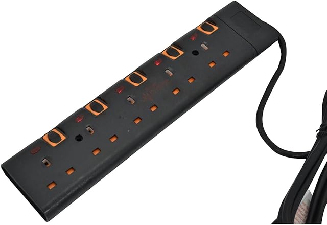Shine SS_eXT_BK Black 2m 5 Way Gang Switched Surge Protected Extension Lead With LED Indicators