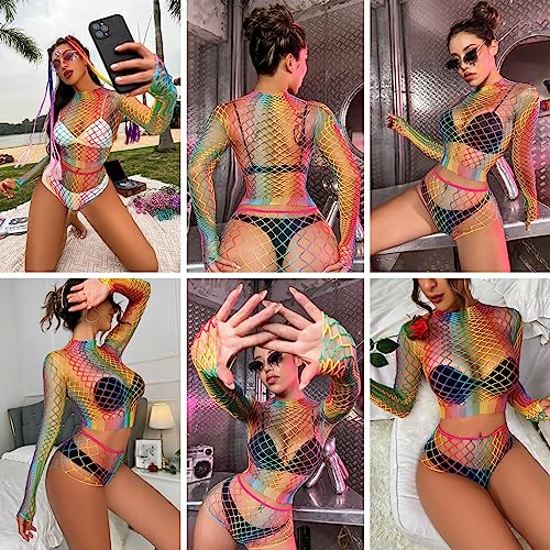 Women Rave Rainbow See Through Mesh Bikini Cover Ups Sexy Hollow Out 2 Piece Crop Top Mini Skirt Festival Outfit4