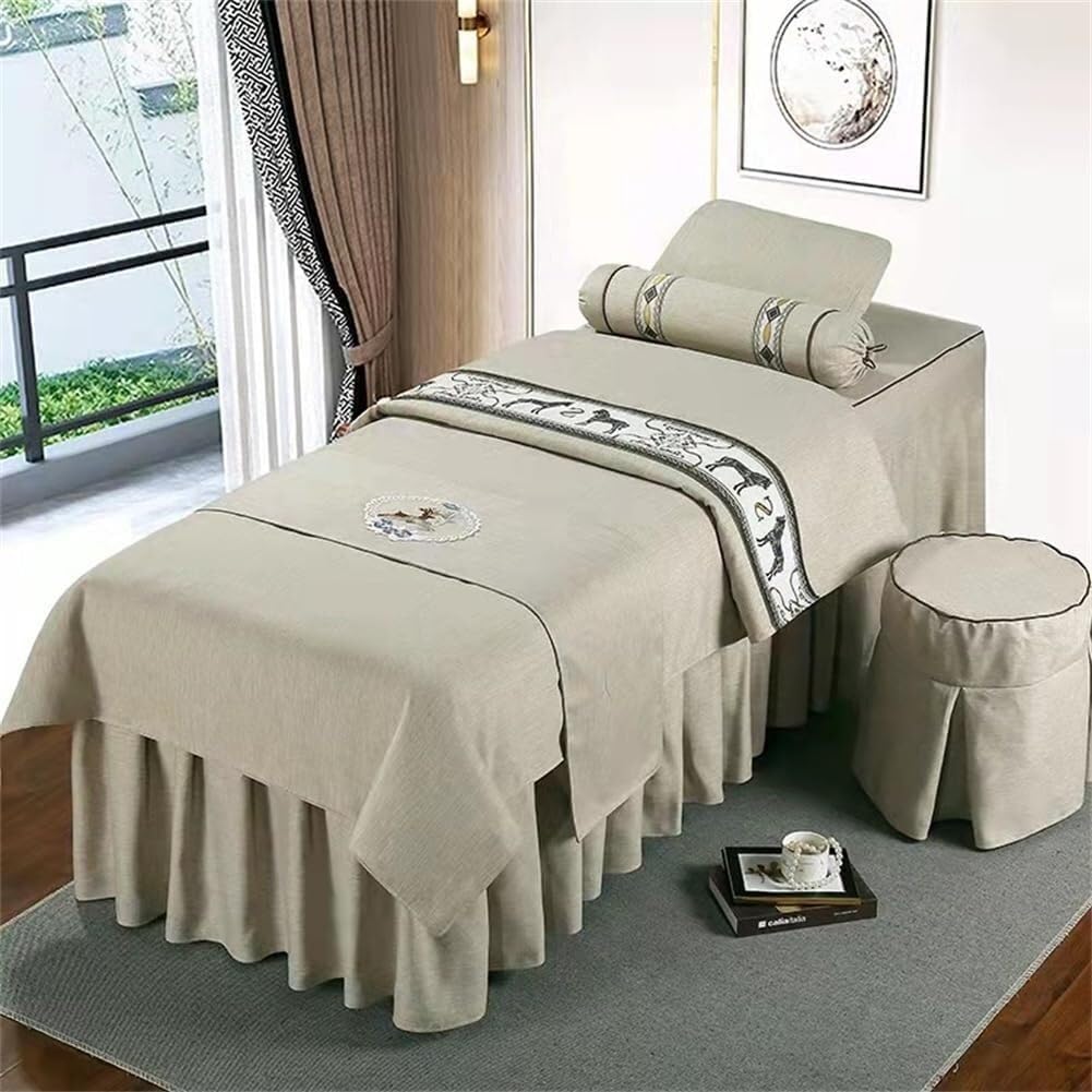 Ensemble de draps de massage beige 180x60cm avec jupe pour table de salon de beauté