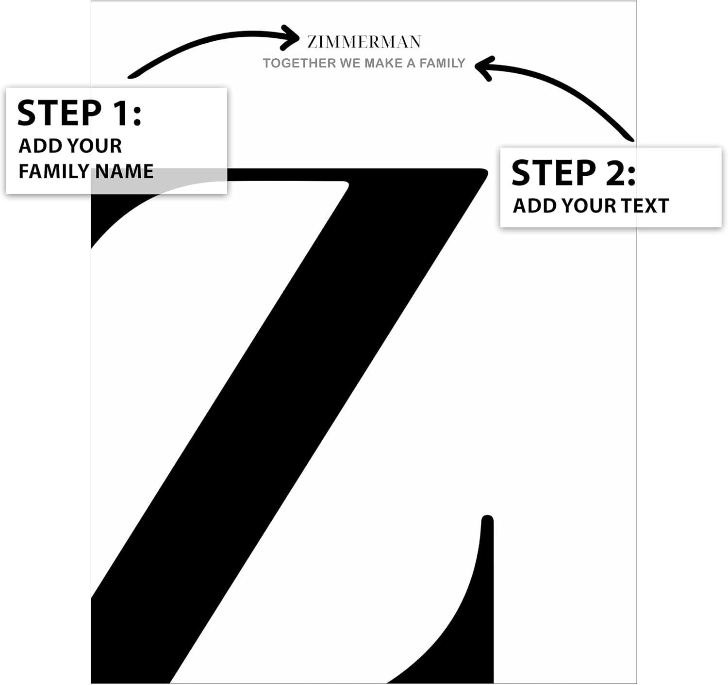 Poster Master Personalized Letter Z Print, Customized Family Name Poster and Canvas, Typography Art, Gift for Parents, Relatives, Available in 8x10 to 30x40