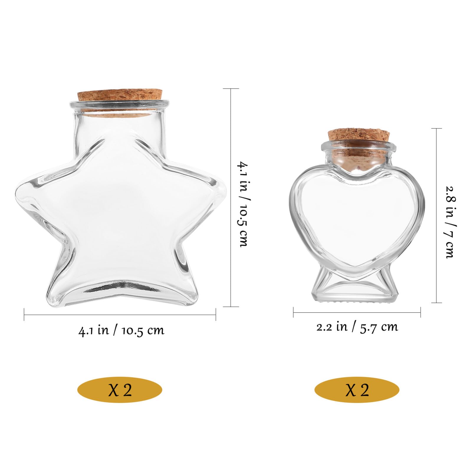 Luxshiny 4stücke Kleine Glasflaschen Mit Korkdeckel Herz Und Sternform Als Wunschflaschen Dekorative Behälter Oder Aufbewahrungsgläser Für Süßigkeiten Und Bastelprojekte