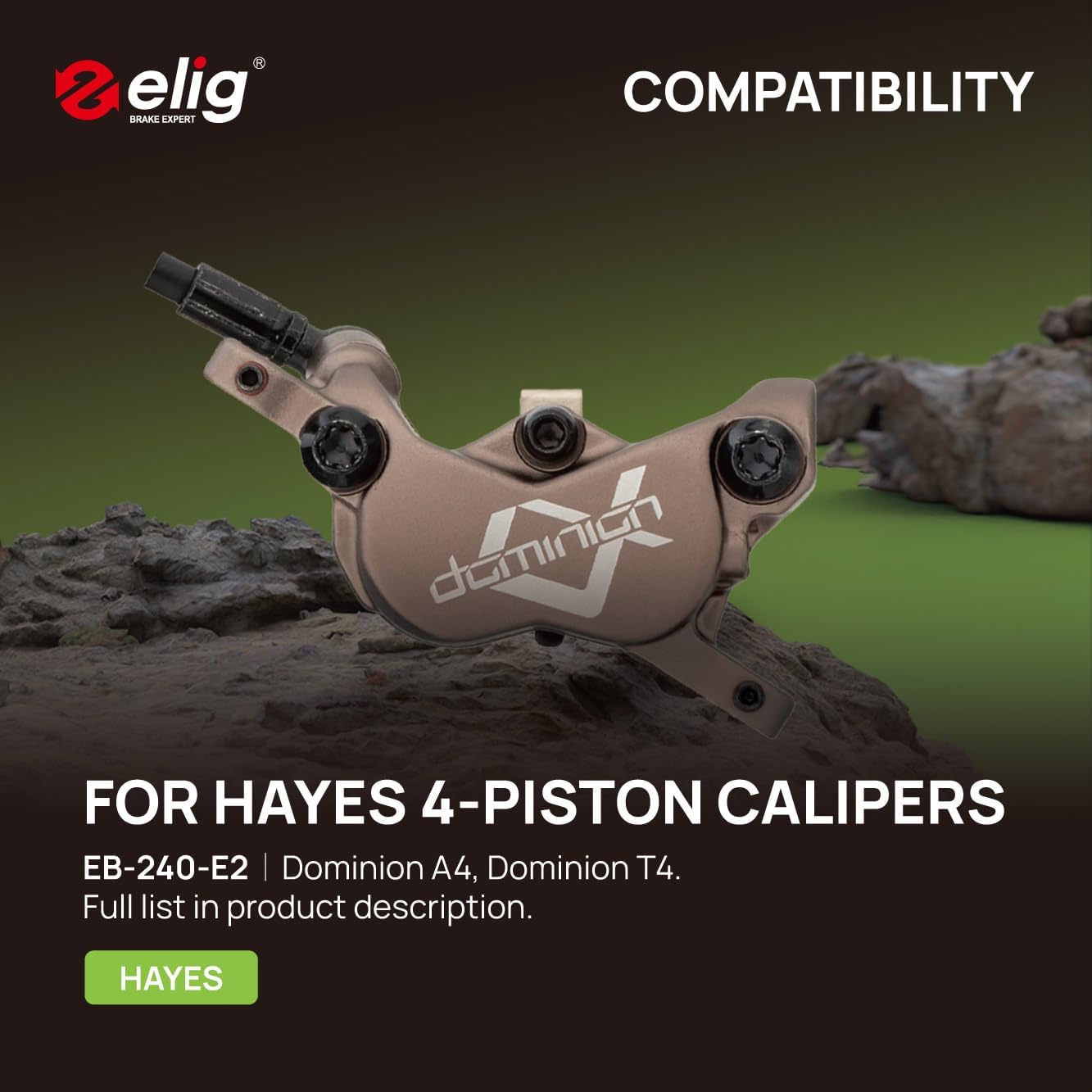 ELIG Bike Disc Brake Pads Compatible with Hayes Dominion A4, Dominion T4｜MTB/eMTB/Trail/Downhill/All Mountain/Cycling/Enduro Race