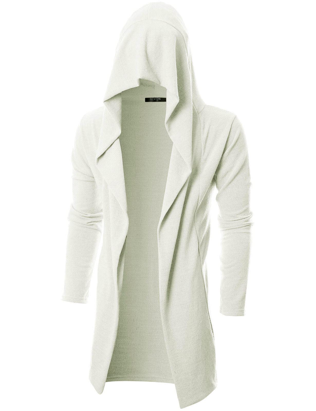 Mens Long Sleeve Draped Lightweight Open Front Longline Hooded Cardigan with Pocket/DCC255-IVORY-3XL-image-6