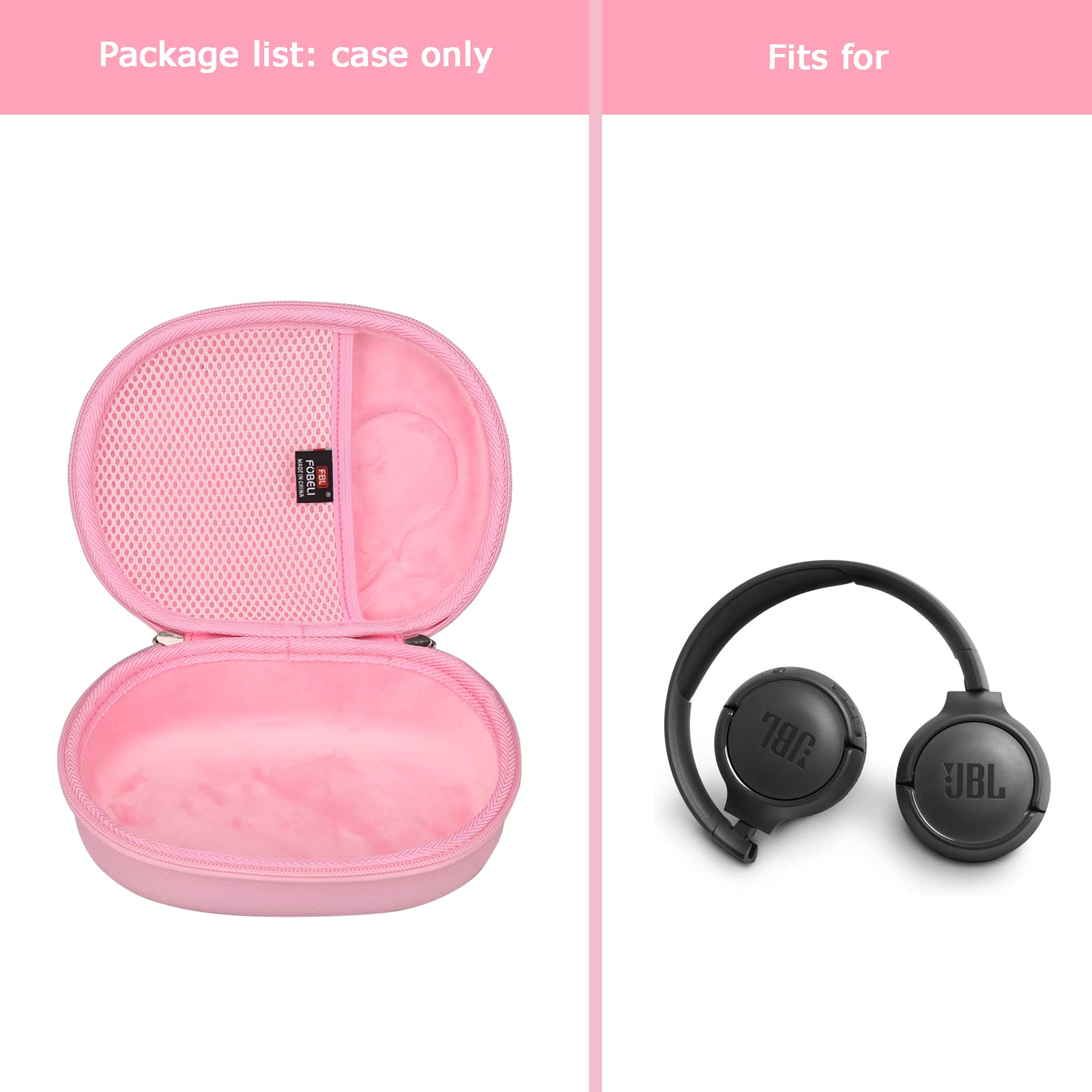 FBLFOBELI Kopfhörerhüllen EVA Hard Storage Case für JBL Tune 500BT/510BT/T450BT/710BT/JBL Live 650 BT NC On-Ear Wireless Bluetooth Kopfhörer, Reise Schutztasche (Rosa)