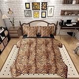 Erosebridal Brown Tiger Print Queen Comforter Set for Women Men Adults - Simulated Animal Fur Printed Wild Tiger Fur Print 7-Piece Bedding Set Tigerish Animal Printed Quilt Duvet Sets