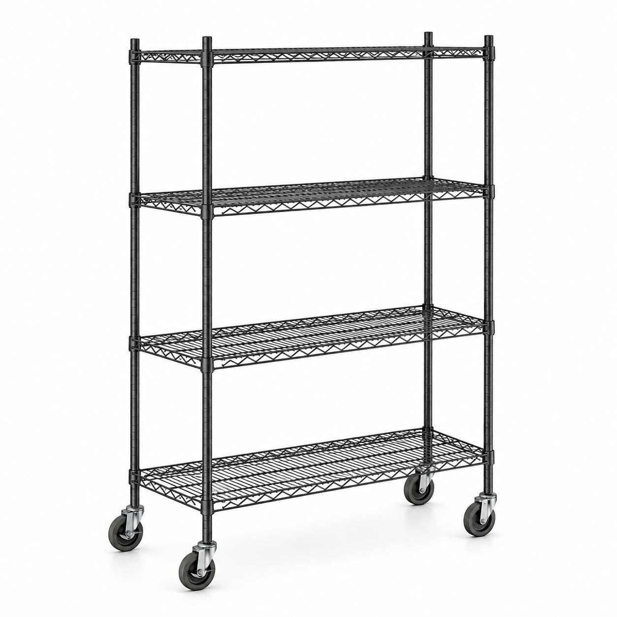 18" x 48" NSF Black Epoxy 4-Shelf Kit with Casters by Glownary – 18 X 48 X 77 Inches, Epoxy-coated Metal, Black, Model 465b1848ke4c