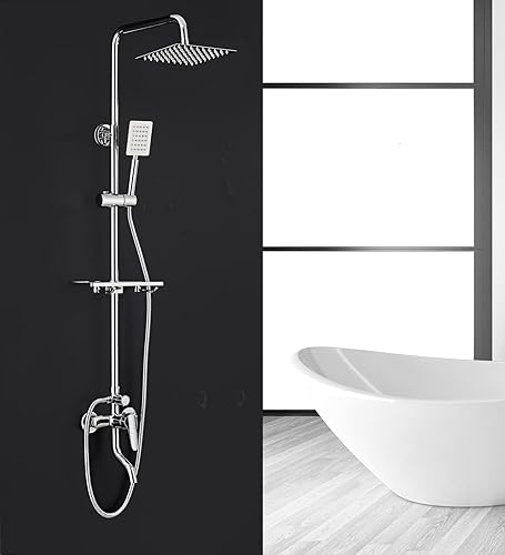 Miniatura 9 de iMeshbean Juego de grifos de ducha de acero inoxidable plateado montaje en pared Sistema de ducha de triple función, cabezal de ducha redondo para