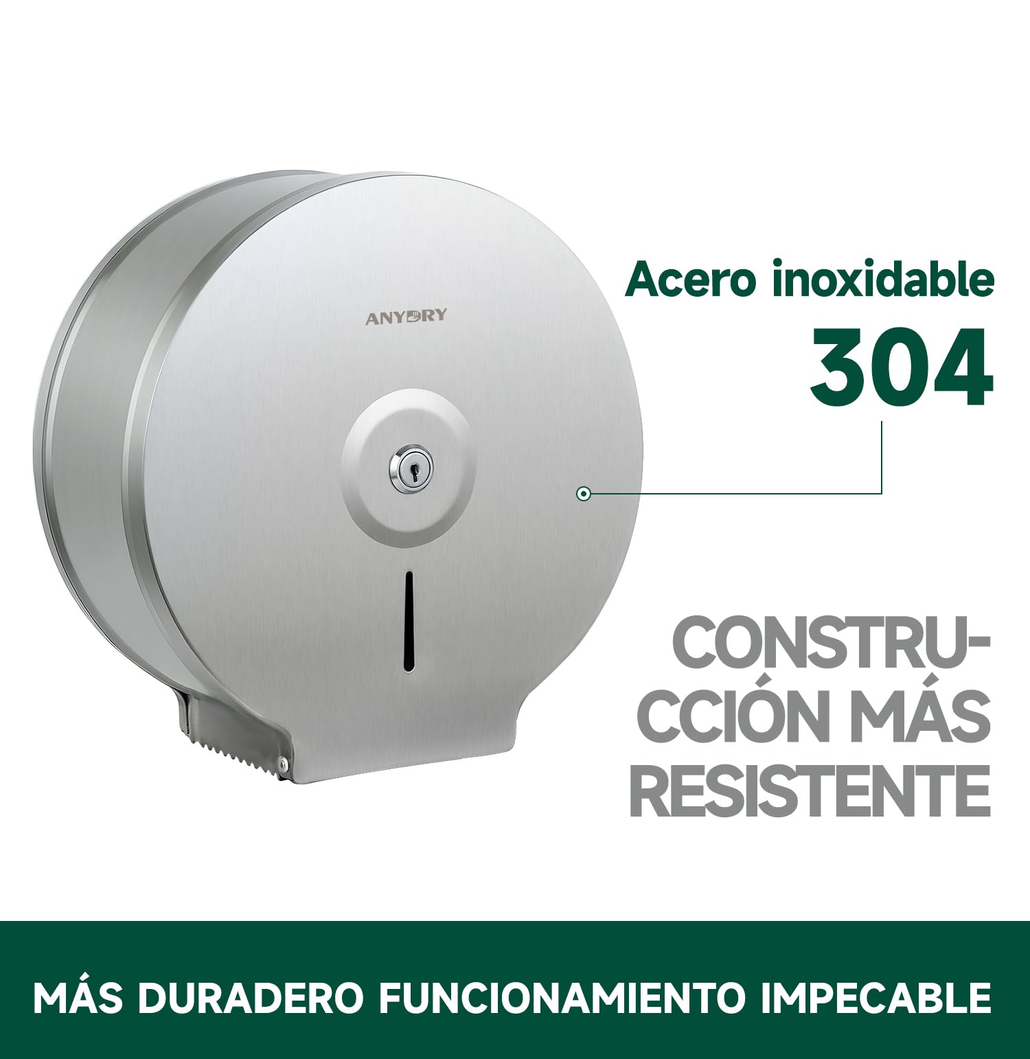 Dispensador de Toallas de Papel Acero Inoxidable Montaje en Pared anydry 5182