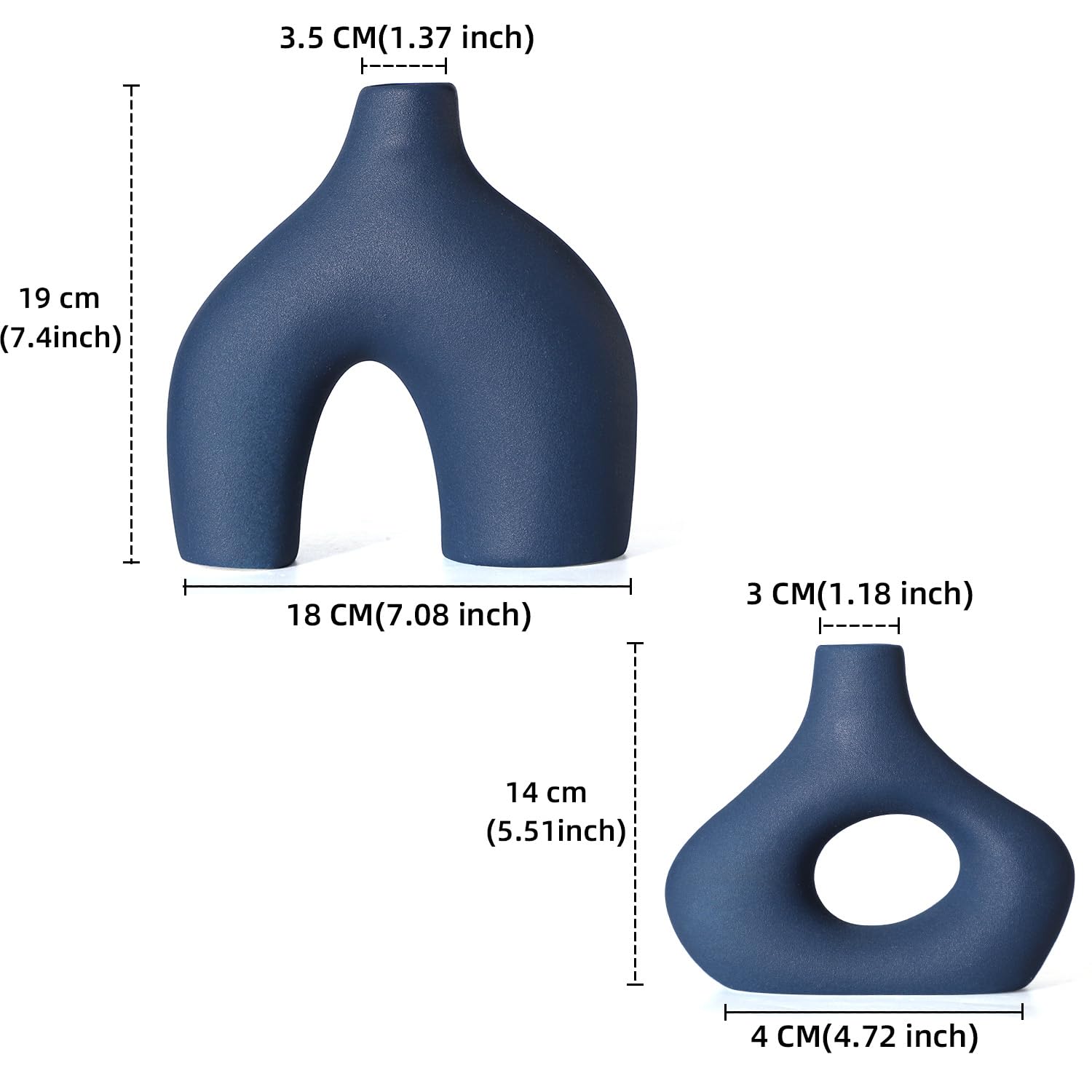 Sawoake Set di 2 vasi in ceramica blu per decorazioni moderne per la casa, rotondi, opachi, per erba della pampa, in stile minimalismo, per soggiorno, matrimonio