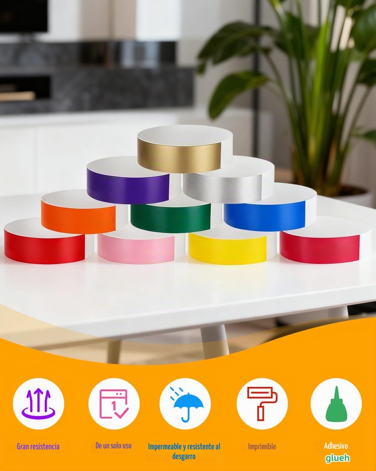 1000 Piezas Pulseras De Papel Para Eventos, 25×1,9cm Pulseras Para Fiestas, 10 Colores Pulseras Fiesta, Pulseras Para Eventos Para Eventos Festivales De Música Conciertos Concursos