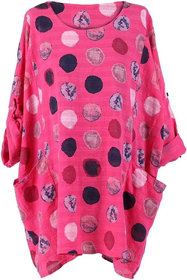 New Italian Ladies Women Lagenlook Polka Dots Cotton Tunic Top Plus Size