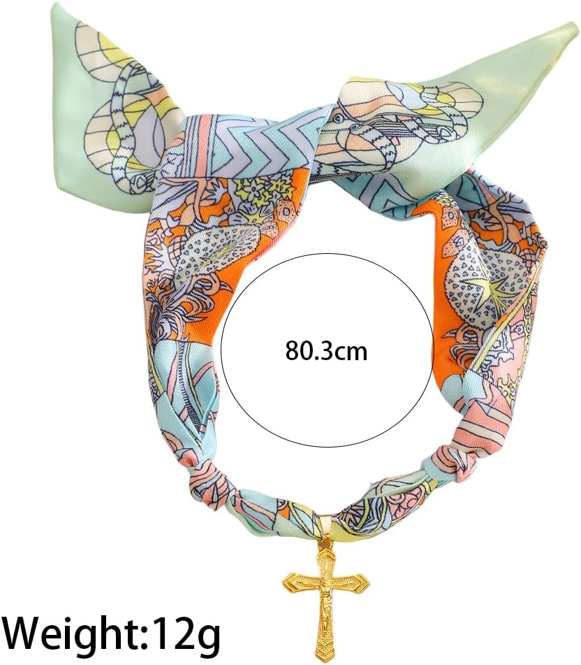 Gold Cross Scarf Necklace for Women,Chunky Gothic Cross Pendant Bandana Necklace Trendy Unique Jewelry - Image 3