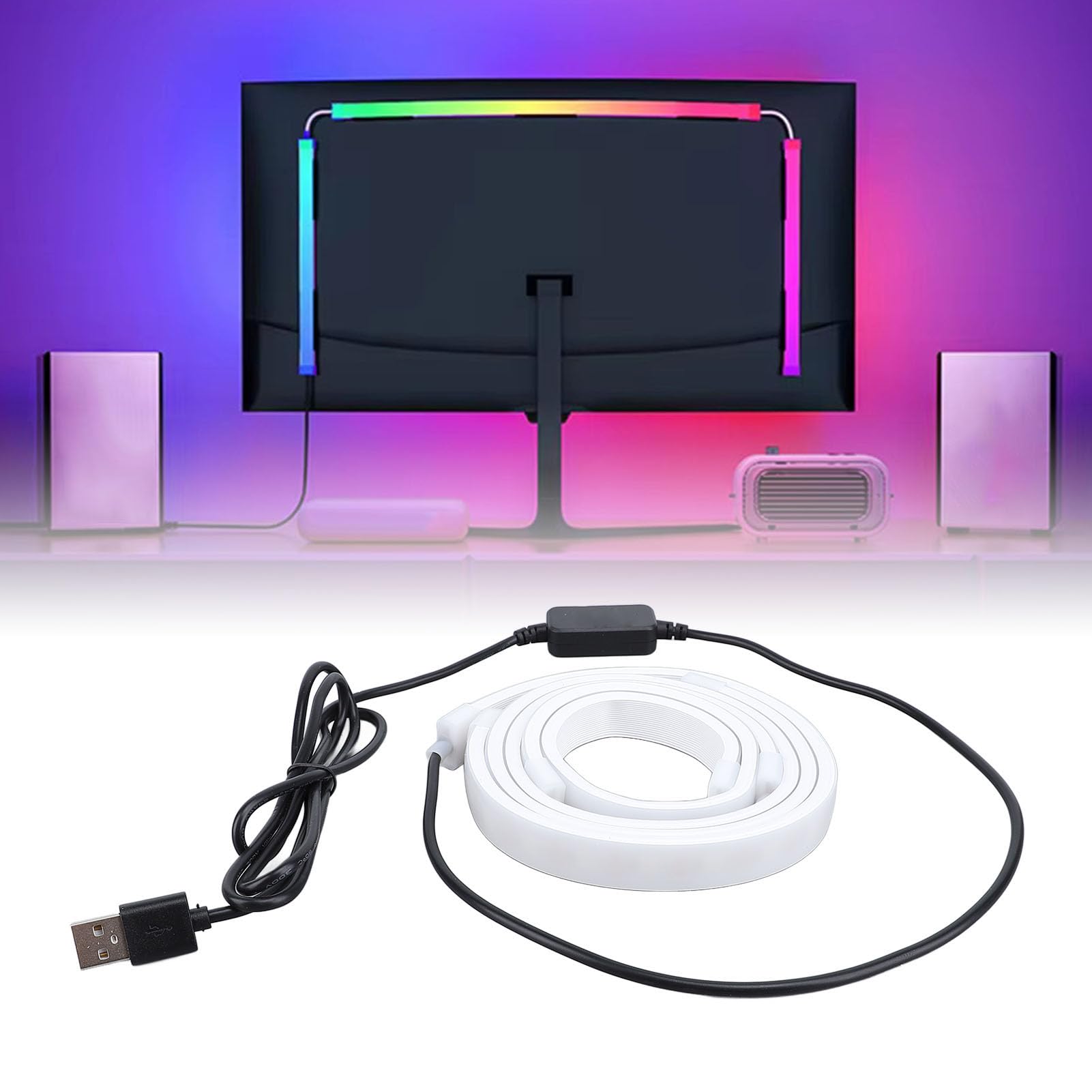 Gaming LED -Hintergrundbeleuchtung, 77 LEDs RGB -Streifenleuchten Synchronisieren Sie die Bildschirmfarbe und Musik, 16 Millionen Farben USB 5V PC Umgebungsbeleuchtung für 32