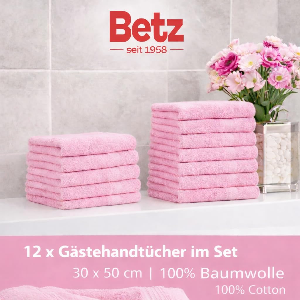 Betz 12 asciugamani per ospiti Palermo 100% cotone misure 30 x 50 cm rosa