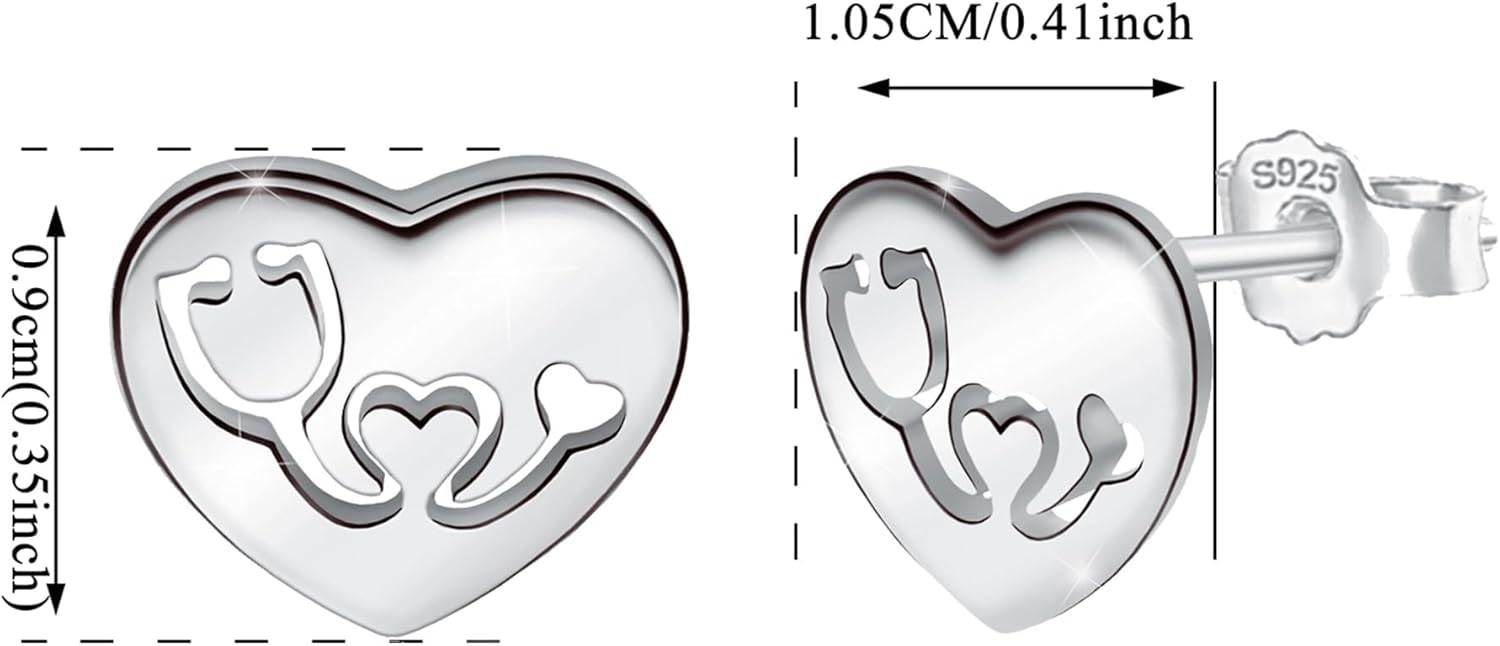 Nurse Earrings for Women Sterling Silver Stethoscope Stud Earrings With Heart Medical Post Elegant Minimalist Jewelry for Practitioner Rn Doctor Student Gifts for Nurses Day Birthday - Image 2