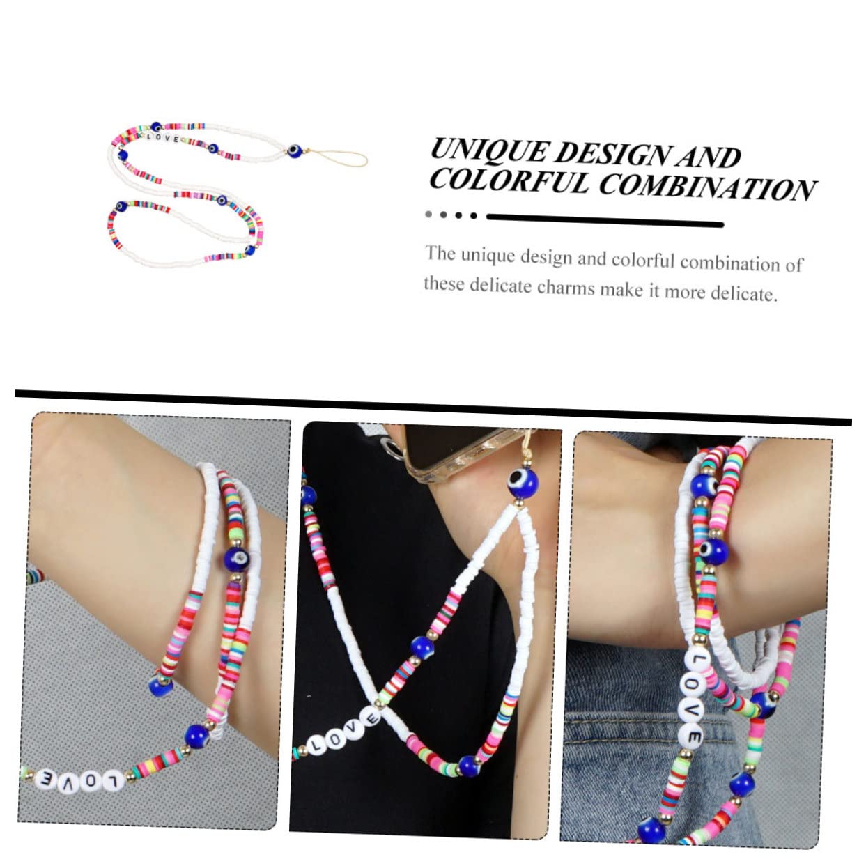 OSALADI 4pezzi Ciondolo Per Telefono Con Perline Colorate Lanyard Antifurto Per Smartphone Cinghia Da Indossare Al Collo o Al Polso Accessorio Elegante e Pratico Per Donne e Ragazze