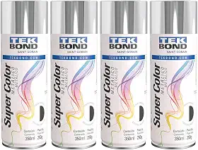 Kit 4 Tintas Spray Cromado Metálico Aerossol TekBond 350ml/250g