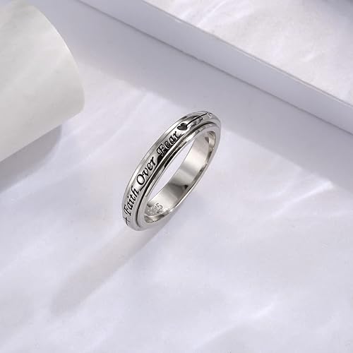 Miniatura 3 de Anillo giratorio de plata de ley 925 para mujer Nota musical, runa vikinga, latido del corazón, ansiedad, alivio del estrés, anillo giratorio de fe,