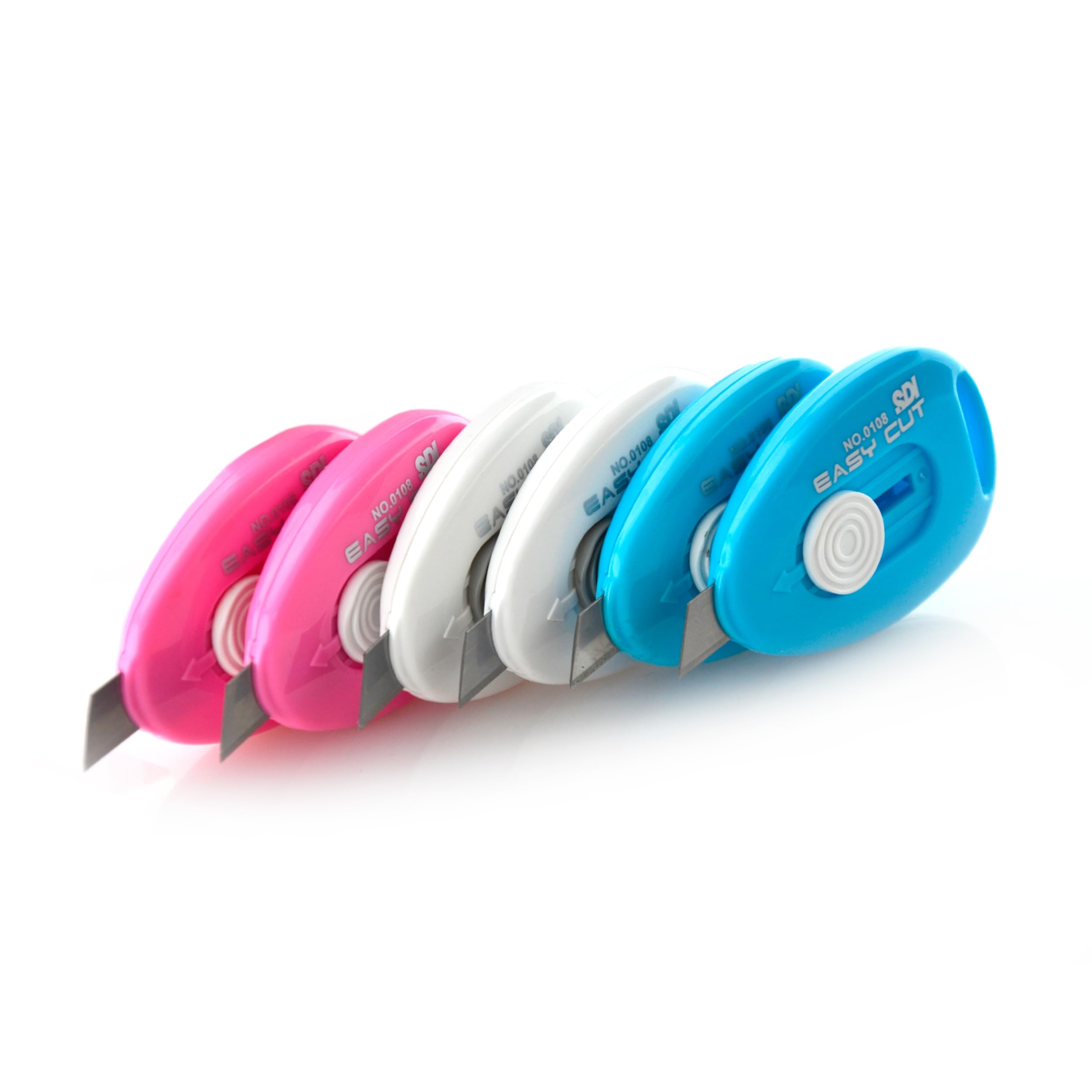 Pack of 6 Easy Cut Cutter – Pocket Size/Case – REF.0108 – Plastic Body and Retractable Safety Blade By SDI Distributed by office box (6, Assorted)