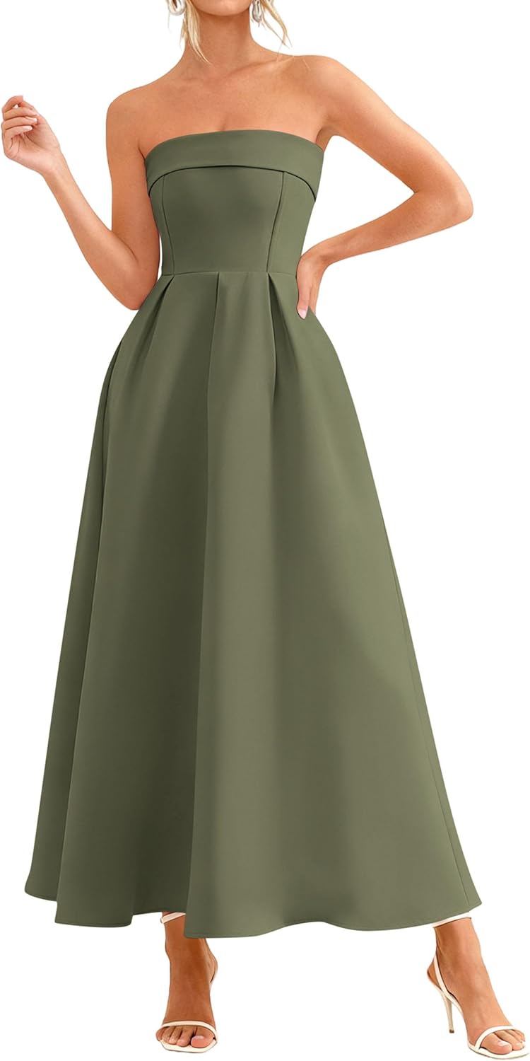 PRETTYGARDEN Cocktail Dresses for Women 2026 Summer Formal Elegant Tube Top Strapless Spring Wedding Guest Party Midi Dress - Image 2