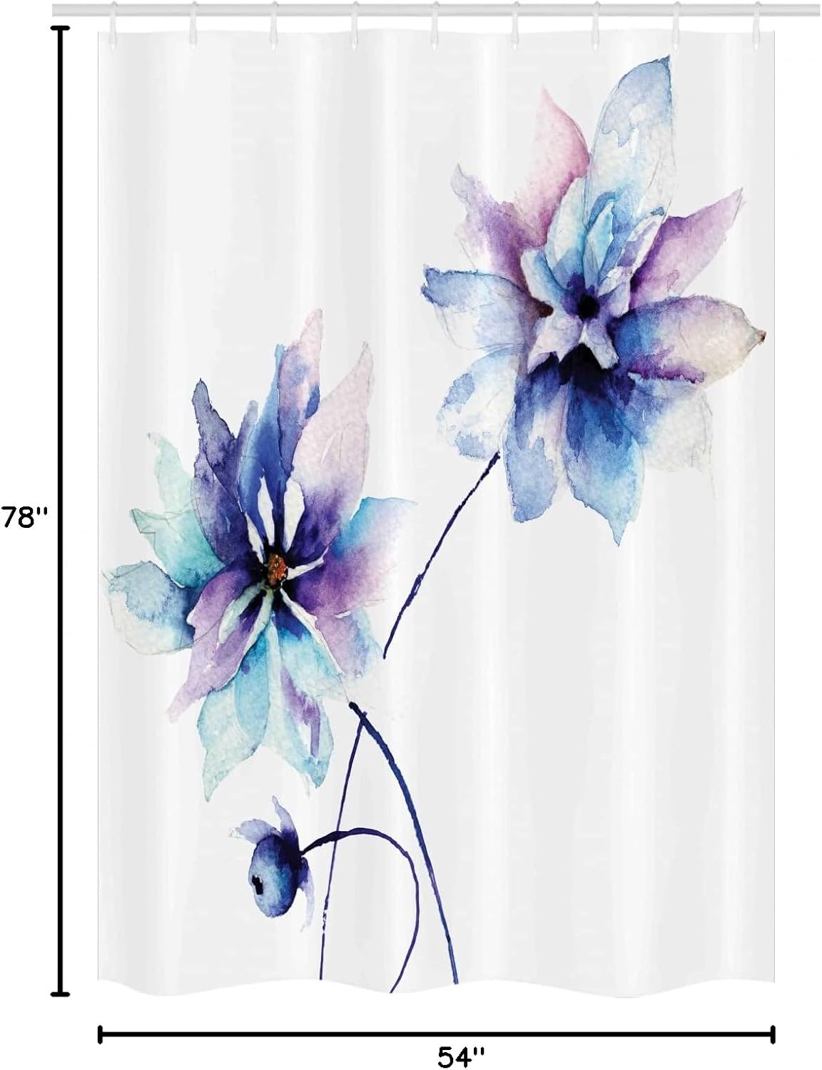 Ambesonne Watercolor Flower Stall Shower Curtain, Flora Drawing Soft Spring Colors Retro Style Floral Artwork, Fabric Bathroom Decor Set with Hooks, 54" W x 78" L, White Purple Blue