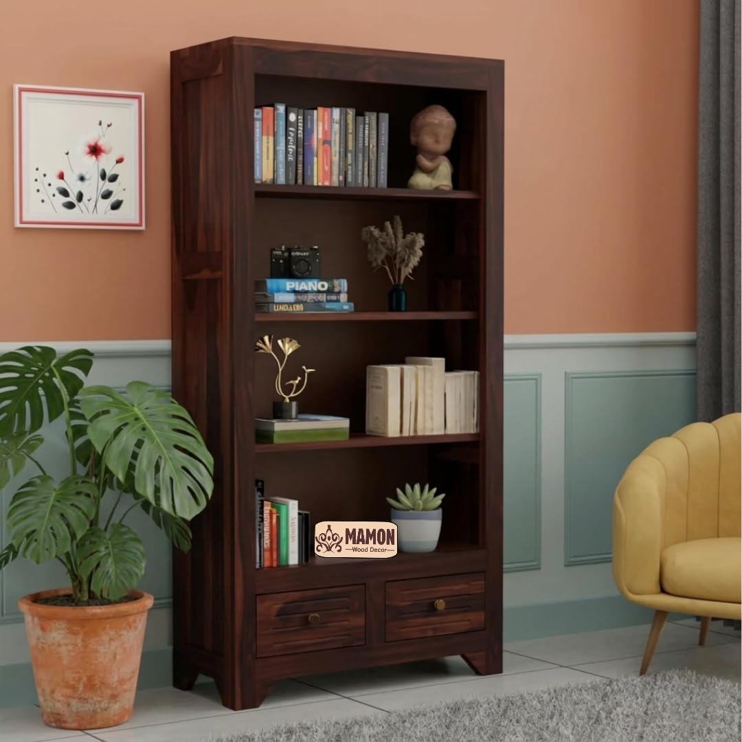Solid Wood Semi-Open Book Shelf (Finish Color - Walnut, Pre-Assembled)-image-24
