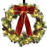 DiliComing 16 Inch Lighted Christmas Door Wreath - Large Pre-Lit Outdoor Wreath for Holiday Xmas Decor