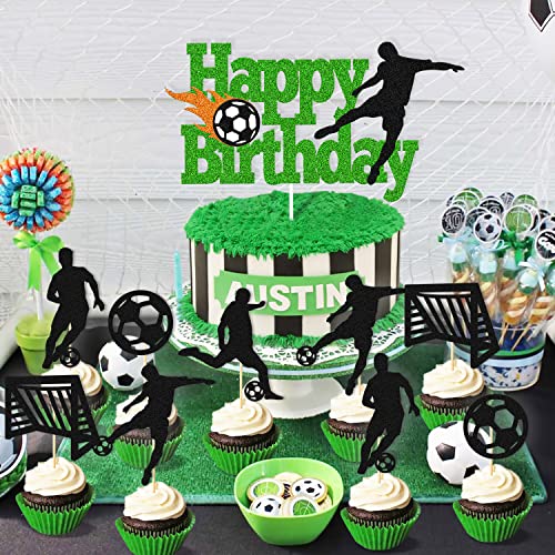 36 Pieces Soccer Cake Decoration Soccer Cupcake Toppers Soccer Ball Sports Theme For Kids Boy Happy Birthday Party Supplies Glitter Decorations #TOP4