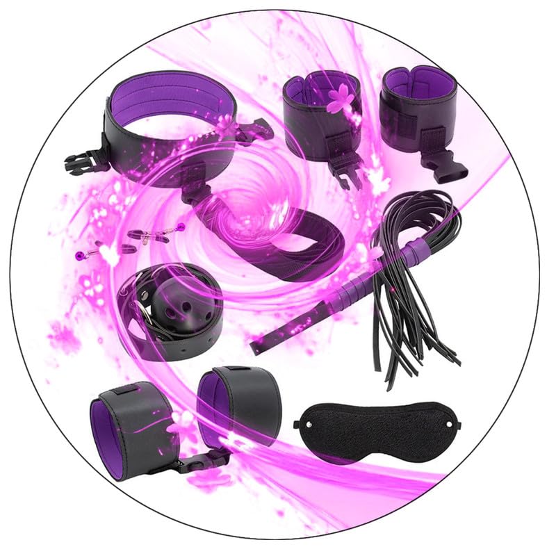 Multi Functional Exploration Traction Fixed Rope Eight Piece Set with Soft Sponge Design, Comfortable Tension Exercise Accessory - Y8 (Purple)
