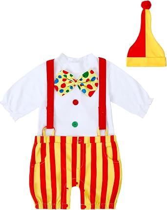 COSLAND 3-24 Months Baby Boy Clown Costume Circus Romper with Hat