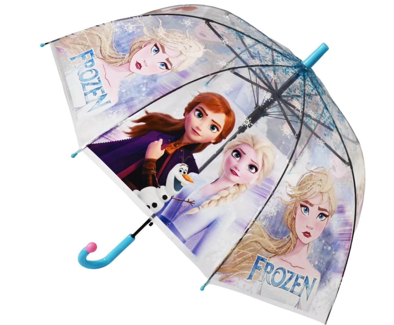 Princess Clear Dome Umbrella for Girls – Blue Transparent Bubble Rain Umbrella with Snowflake Design – Lightweight Waterproof Kids Umbrella with Hook Handle-image-36