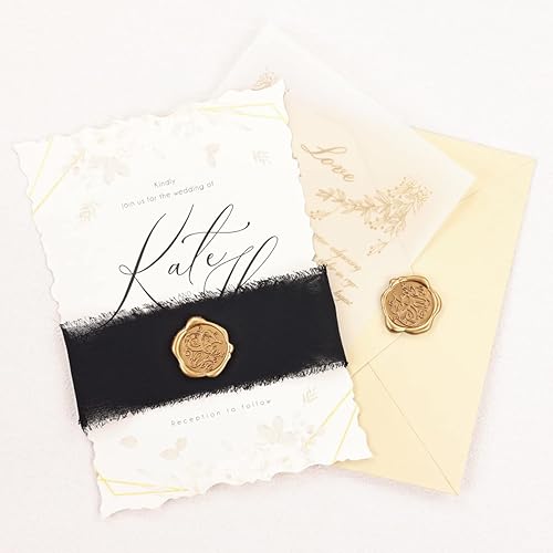 Miniatura 5 de Socomi Cinta de seda negra hecha a mano con flecos de gasa de 1-34 pulgadas x 7 yardas, 4 rollos de cintas deshilachadas para invitaciones de boda,