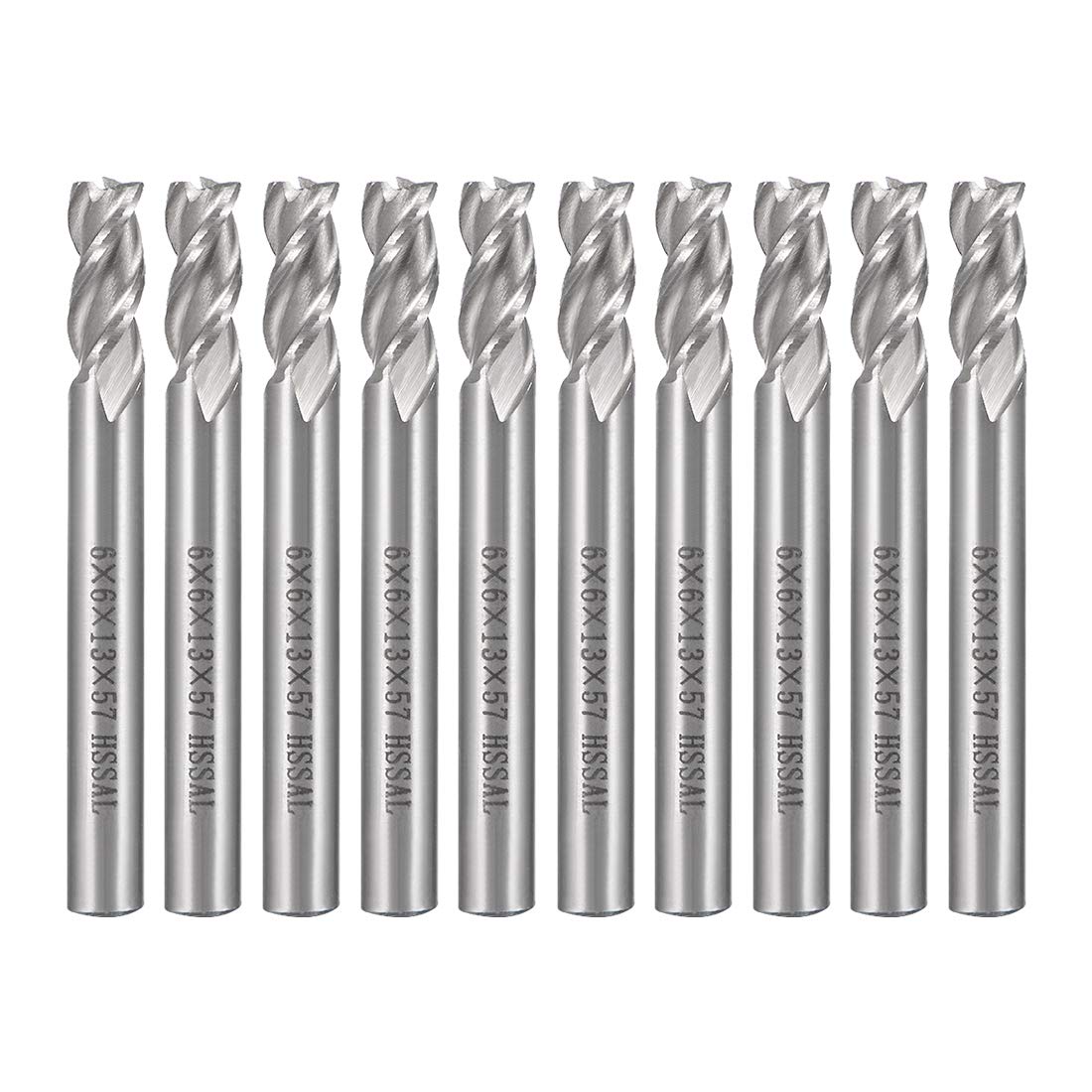 uxcell 10PCS High Speed Steel HSS-AL 3 Flute Straight End Mill Cutter CNC Router Bits, 6 x 6 x 13mm