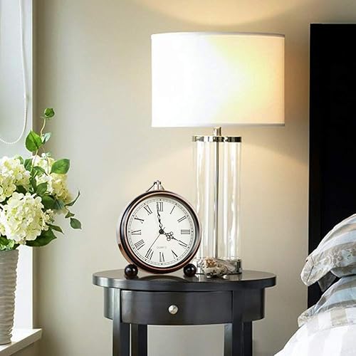 Miniatura 8 de Reloj de mesa retro de metal, funciona con pilas, sin tictac, silencioso, de cuarzo, pequeño reloj despertador para niños, dormitorio, sala de estar