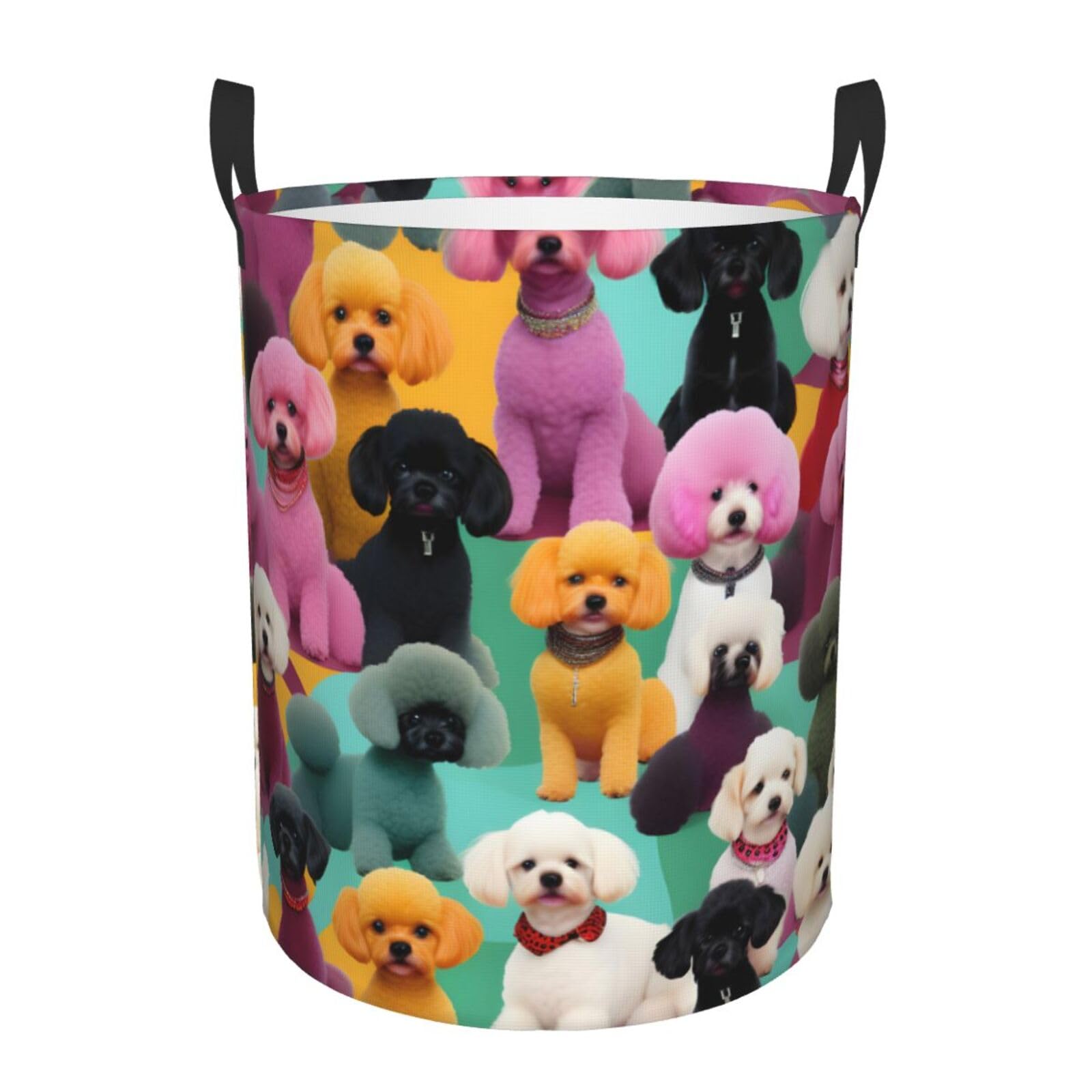 M Collapsible Round Poodles Dogs Print Laundry Hamper