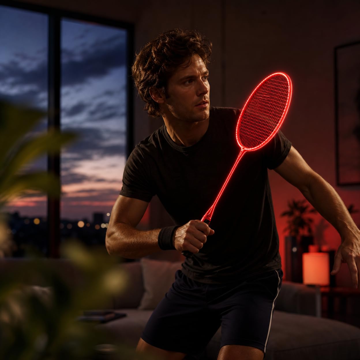 Raqueta Bádminton Luminosa Raqueta Porte Nocturno Resistente Bolsa Transporte Incluida Acuada para Práctica Recreativa Clubes Escolares Parques Fiestas Nocturnas Actividas en Comunidad